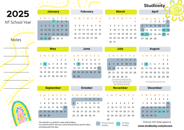 School terms and public holiday dates for NT in 2025 | Studiosity